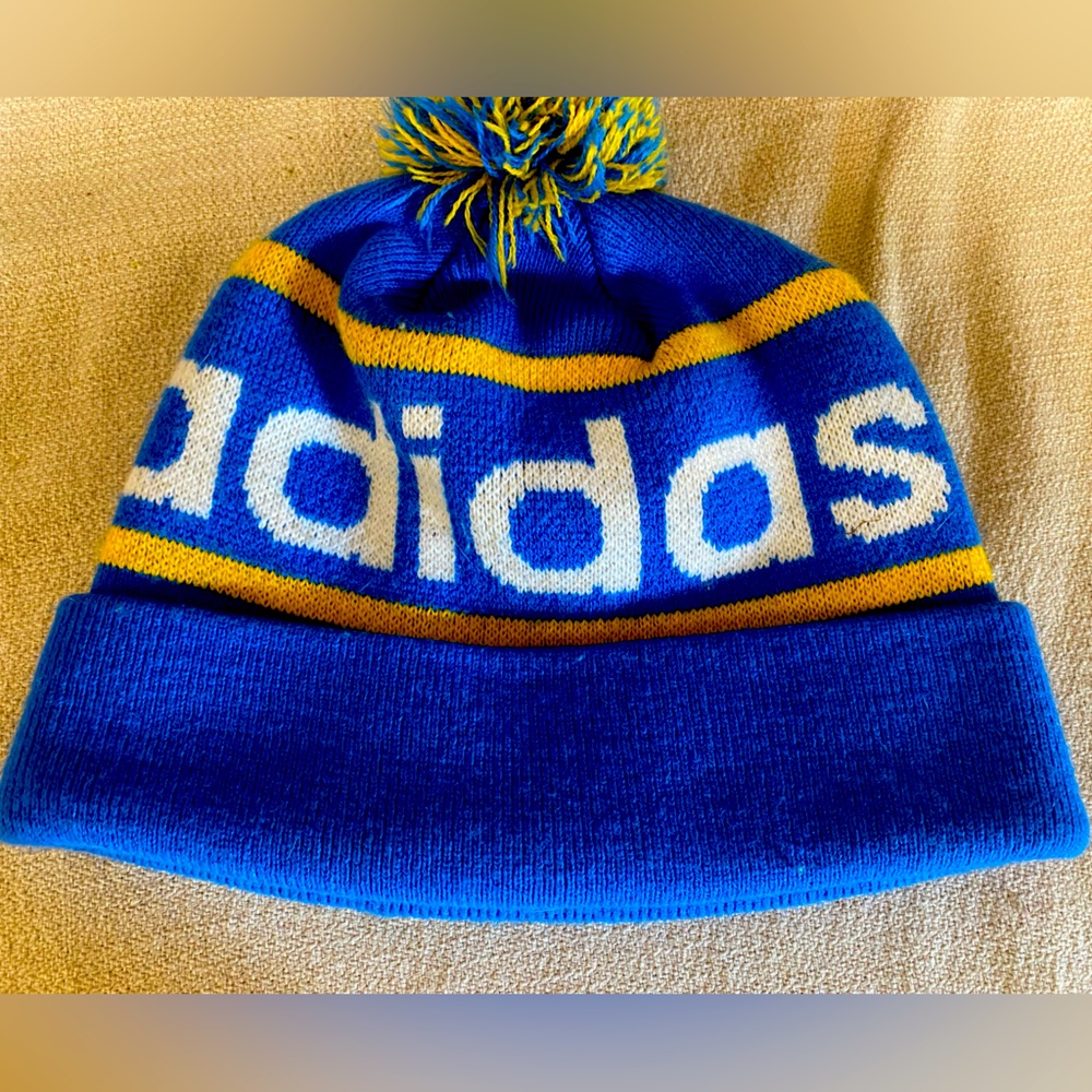Adidas classics blue,yellow, and white beanie